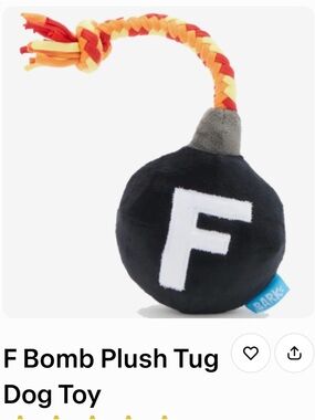 BNWT Plush F-Bomb Tug Toy in Black with Red, Orange & Yellow Rope
